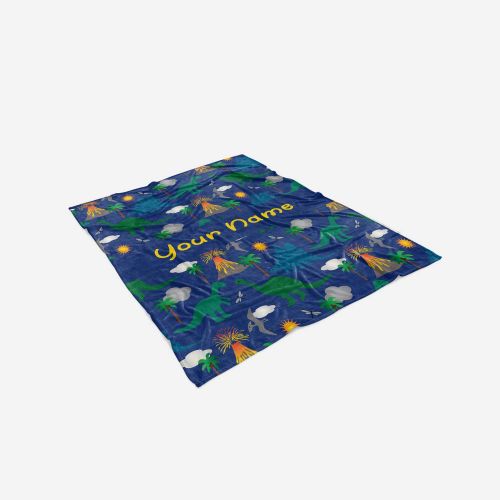  Personalized Corner Custom Dark Blue Dinosaur Fleece Throw Blanket for Kids - Boys Girls Baby Toddler Infants Blankets for Bed (50x60 Inches)