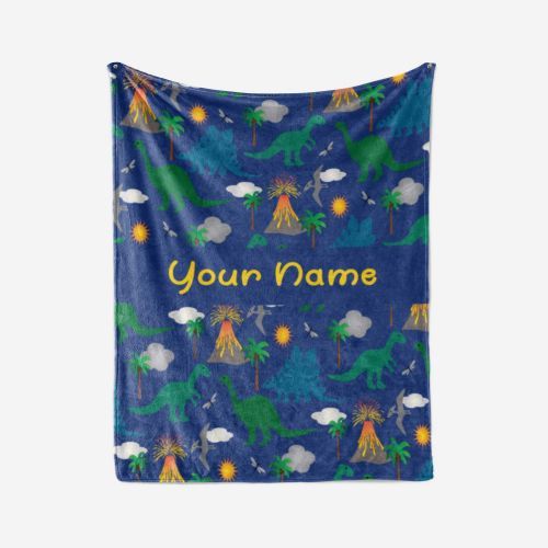 Personalized Corner Custom Dark Blue Dinosaur Fleece Throw Blanket for Kids - Boys Girls Baby Toddler Infants Blankets for Bed (50x60 Inches)