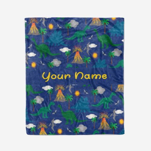  Personalized Corner Custom Dark Blue Dinosaur Fleece Throw Blanket for Kids - Boys Girls Baby Toddler Infants Blankets for Bed (50x60 Inches)