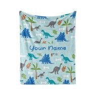 Personalized Corner Custom Light Blue Dinosaur Fleece Throw Blanket for Kids - Boys Girls Baby Toddler Infants Blankets for Bed (60x80 Inches)