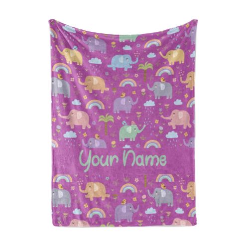  Personalized Corner Custom Elephant Pattern Purple Fleece Throw Blanket for Kids - Boys Girls Baby Toddler Infants Blankets for Bed (Baby/Pet 30x40)