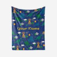 Personalized Corner Custom Dark Blue Dinosaur Fleece Throw Blanket for Kids - Boys Girls Baby Toddler Infants Blankets for Bed (30x40 Inches)