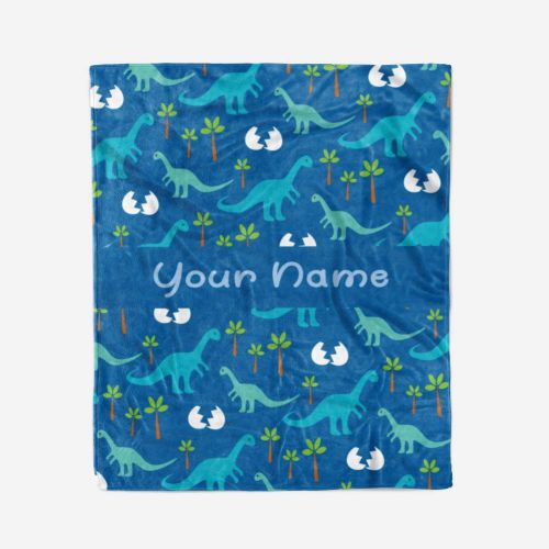  Personalized Corner Custom Blue Dinosaur Fleece Throw Blanket for Kids - Boys Girls Baby Toddler Infants Blankets for Bed (50x60 Inches)