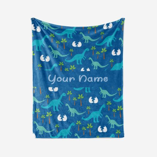  Personalized Corner Custom Blue Dinosaur Fleece Throw Blanket for Kids - Boys Girls Baby Toddler Infants Blankets for Bed (50x60 Inches)