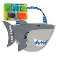 Personalized Stephen Joseph Grey Shark Beach Bag or Pool Bag Tote with Sand Toy Activity Set- 20 Inches
