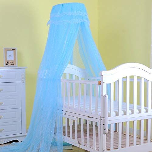  [아마존베스트]Pesp Baby Infant Toddler Bed Dome Cots Mosquito Netting Hanging Bed Net Mosquito Bar Frame Palace-Style Crib Bedding Set (Mosquito Net Without Stand, Blue)