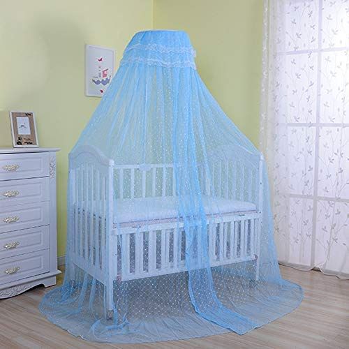  [아마존베스트]Pesp Baby Infant Toddler Bed Dome Cots Mosquito Netting Hanging Bed Net Mosquito Bar Frame Palace-Style Crib Bedding Set (Mosquito Net Without Stand, Blue)