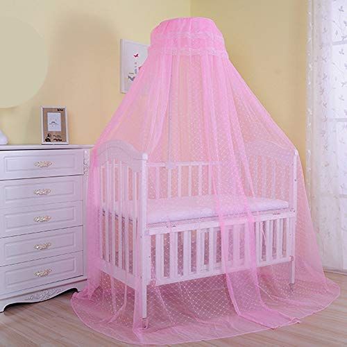 [아마존베스트]Pesp Baby Infant Toddler Bed Dome Cots Mosquito Netting Hanging Bed Net Mosquito Bar Frame Palace-style Crib Bedding Set (Mosquito Net Without Stand, Pink)