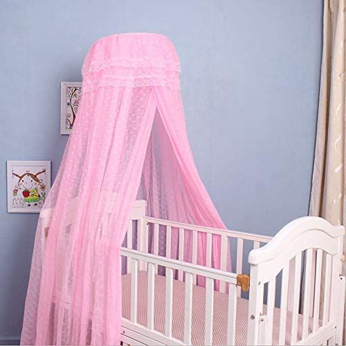  [아마존베스트]Pesp Baby Infant Toddler Bed Dome Cots Mosquito Netting Hanging Bed Net Mosquito Bar Frame Palace-style Crib Bedding Set (Mosquito Net Without Stand, Pink)