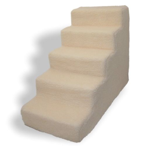  Pet Care Pet stairs for tall bed Foam Pet steps White 5 Step Dog Cat Animal Ramp