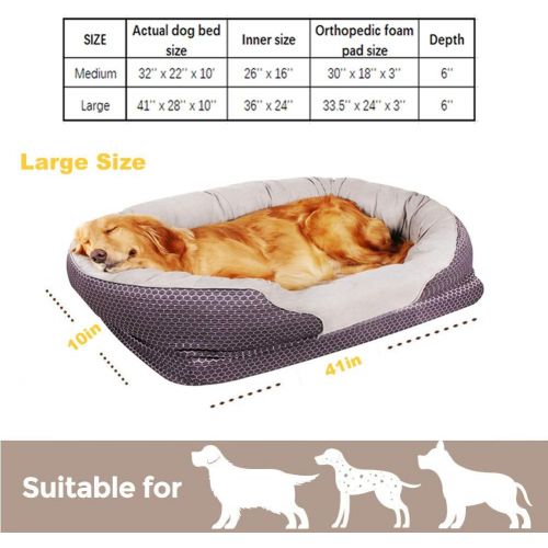  [아마존 핫딜]  [아마존핫딜]Pet Deluxe Dog and Puppy Bed, Grooved Orthopedic Foam Beds with Removable Washable Cover, Ultra Comfort, Padded Rim Cushion, Nonslip Bottom, for Dogs/Puppies