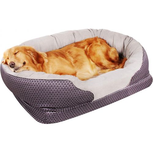  [아마존 핫딜]  [아마존핫딜]Pet Deluxe Dog and Puppy Bed, Grooved Orthopedic Foam Beds with Removable Washable Cover, Ultra Comfort, Padded Rim Cushion, Nonslip Bottom, for Dogs/Puppies