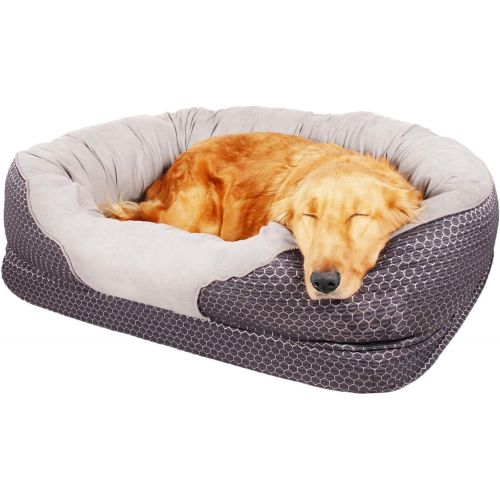  [아마존 핫딜]  [아마존핫딜]Pet Deluxe Dog and Puppy Bed, Grooved Orthopedic Foam Beds with Removable Washable Cover, Ultra Comfort, Padded Rim Cushion, Nonslip Bottom, for Dogs/Puppies