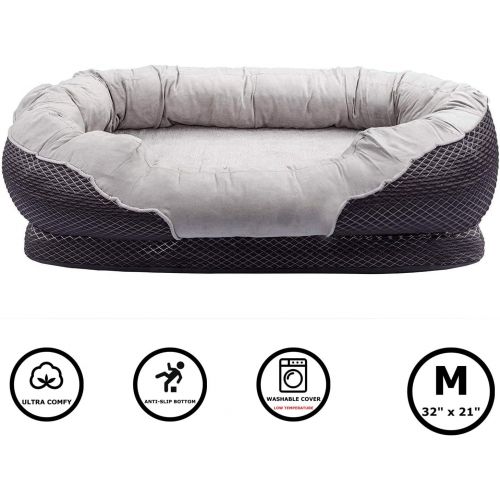  [아마존 핫딜]  [아마존핫딜]Pet Deluxe Dog and Puppy Bed, Grooved Orthopedic Foam Beds with Removable Washable Cover, Ultra Comfort, Padded Rim Cushion, Nonslip Bottom, for Dogs/Puppies