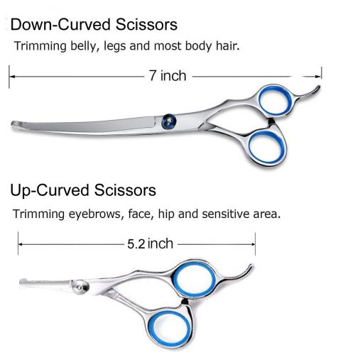  Pet Deluxe Pet Dog Grooming Scissors Kit, Stainless Steel 5 in 1 Premium Set, Safety Round Tip Grooming Shears for Large Dogs, Cats or Other Pets.