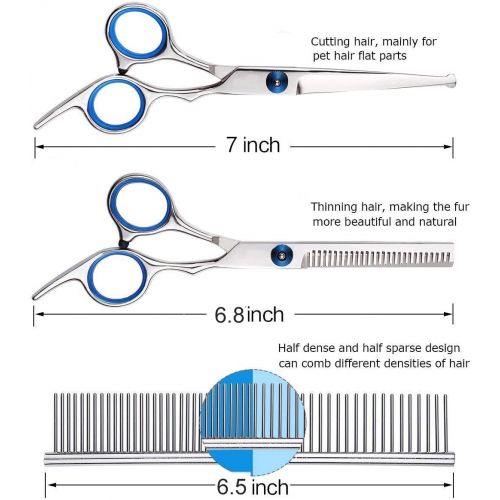  Pet Deluxe Pet Dog Grooming Scissors Kit, Stainless Steel 5 in 1 Premium Set, Safety Round Tip Grooming Shears for Large Dogs, Cats or Other Pets.