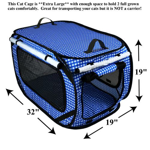  Pet Fit For Life Large (32x19x19), Medium (24x16x15) Collapsible/Portable Cat Cage/Condo with Portable Litter Box (Included only with Large) and Bonus Cat Feather Toy and Collapsib