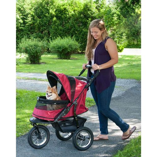  Pet Gear No-Zip Jogger Pet Stroller for Cats/Dogs, Zipperless Entry, Easy One-Hand Fold, Air Tires, Cup Holder + Storage Basket