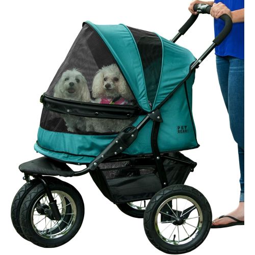  Pet Gear NO-Zip Double Pet Stroller, Zipperless Entry, for Single or Multiple DogsCats, Plush Pad + Weather Cover Included, Large Air Tires