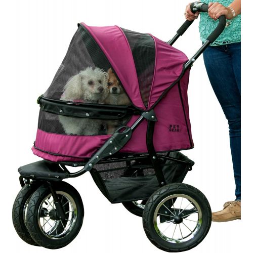  Pet Gear NO-Zip Double Pet Stroller, Zipperless Entry, for Single or Multiple DogsCats, Plush Pad + Weather Cover Included, Large Air Tires