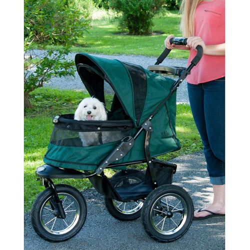  Pet Gear No-Zip Jogger Pet Stroller for CatsDogs, Zipperless Entry, Easy One-Hand Fold, Air Tires, Cup Holder + Storage Basket