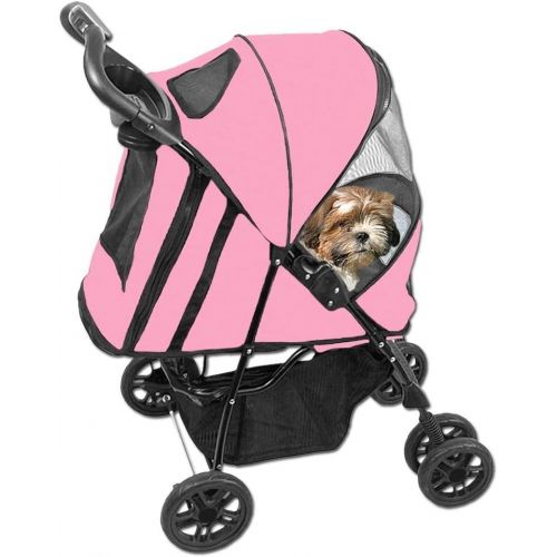  Pet Gear Happy Trails Pet Stroller for Cats/Dogs, Easy One-Hand Fold with Removable Liner, Storage Basket, Mesh Ventilation