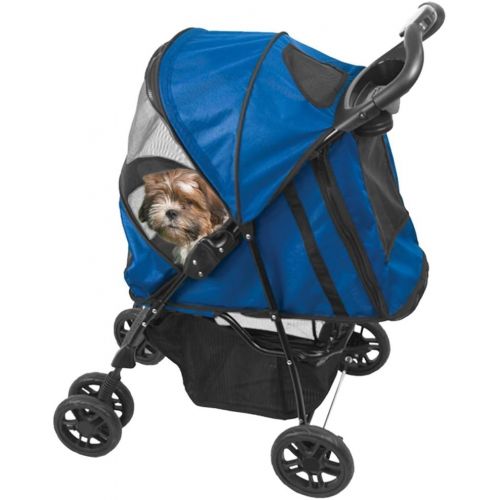  Pet Gear Happy Trails Pet Stroller for Cats/Dogs, Easy One-Hand Fold with Removable Liner, Storage Basket, Mesh Ventilation