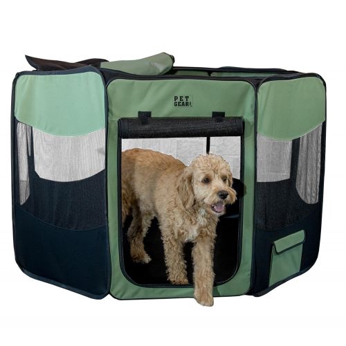  Pet Gear Travel Lite Portable Play Pen/Soft Crate with Removable Shade Top for Dogs/Cats/Rabbits, Easy-Fold + Built-in Stay Fold Band, Durable 600D Fabric, Indoor/Outdoor, 3 Sizes