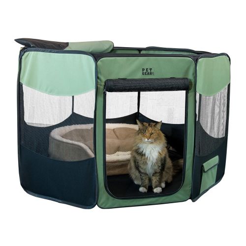  Pet Gear Travel Lite Portable Play Pen/Soft Crate with Removable Shade Top for Dogs/Cats/Rabbits, Easy-Fold + Built-in Stay Fold Band, Durable 600D Fabric, Indoor/Outdoor, 3 Sizes