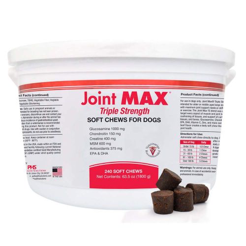  Pet Health Solutions Joint MAX Triple Strength Soft Chews Glucosamine Chondroitin with MSM for Dogs Hip & Joint, Made in USA