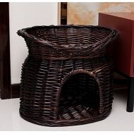 Pet Home Handmade Wicker Basket Cat Bed Cave Dog House Rattan Furniture Kennel Two Level Cushions and Mats Included