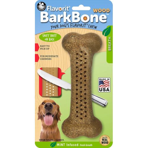  Pet Qwerks Flavorit BarkBone with Wood and Mint Flavor for Moderate Chewers (Made in the USA)