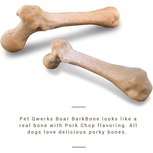  Pet Qwerks Boar BarkBone Pork Chop Flavor Chew Toy - For Aggressive Chewers, Tough Durable Extreme Power Chew Toy, Indestructible | Made in USA - For Large Breed Dogs