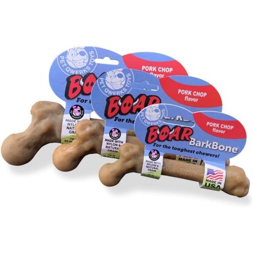  Pet Qwerks Boar BarkBone Pork Chop Flavor Chew Toy - For Aggressive Chewers, Tough Durable Extreme Power Chew Toy, Indestructible | Made in USA - For Large Breed Dogs