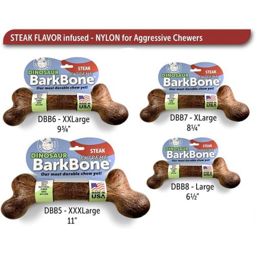  Pet Qwerks Dinosaur BarkBone Chew Toy - Tough Durable Nearly Indestructible Bone for Extreme Aggressive Power Chewers | Made in USA, with FDA Compliant Nylon - 2 Flavors Available