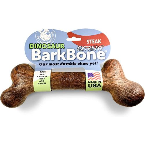  Pet Qwerks Dinosaur BarkBone Chew Toy - Tough Durable Nearly Indestructible Bone for Extreme Aggressive Power Chewers | Made in USA, with FDA Compliant Nylon - 2 Flavors Available