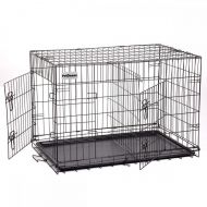 PetDanze Large Dog Kennels | XL Pet Carrier Travel Cage | Indoor Outdoor Outside Collapsible Portable Folding Wire Metal Crate | Double-Doors with Divider and Tray | 42x27x30 inche