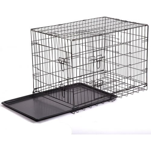  PetDanze Large Dog Kennels | XL Pet Carrier Travel Cage | Indoor Outdoor Outside Collapsible Portable Folding Wire Metal Crate | Double-Doors with Divider and Tray | 42x27x30 inche