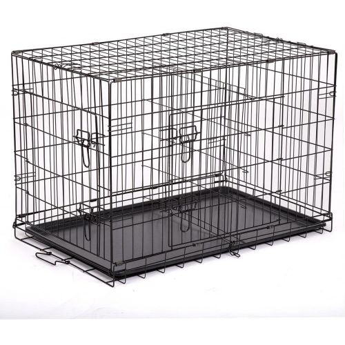  PetDanze Large Dog Kennels | XL Pet Carrier Travel Cage | Indoor Outdoor Outside Collapsible Portable Folding Wire Metal Crate | Double-Doors with Divider and Tray | 42x27x30 inche