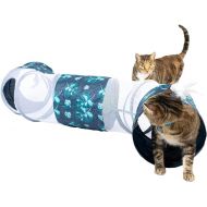 PetFusion KittyCurve Cat Tunnel, 62x10x10” (lwh) | Interactive Cat Toy Feathers, Transparent Sections, Four Entries & Exits | Hide, Play, Peak & Pounce | Great for Small Dogs | 1 Year Warr