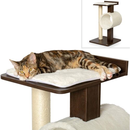  PetFusion Modern Cat Tree House & Tall Scratching Post (33 Tall). Modern and Neutral Platforms, Espresso Finish