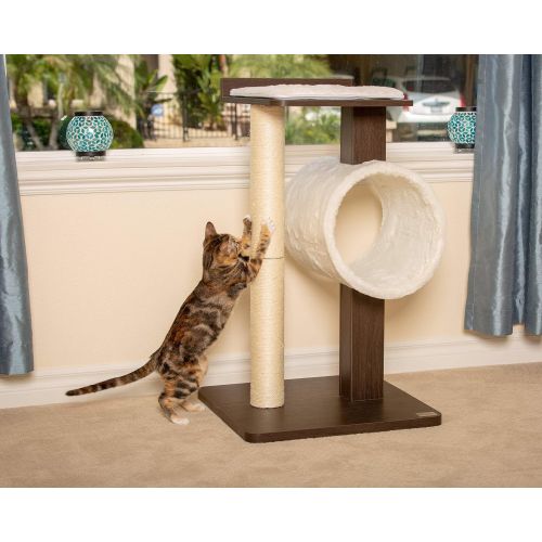  PetFusion Modern Cat Tree House & Tall Scratching Post (33 Tall). Modern and Neutral Platforms, Espresso Finish