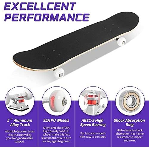  PetGirl Skateboards 31x 8 Complete Skateboard Cruiser 9 Layer Canadian Maple Double Kick Concave Standard and Tricks Skateboards for Beginner and Pro