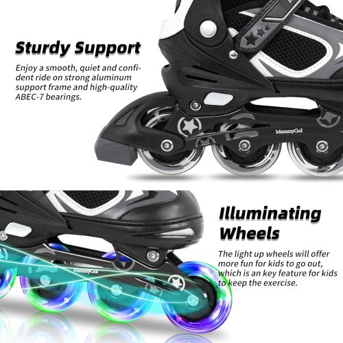  PetGirl MammyGol Inline Adjustable Skates with Full Light Up Wheels, Roller Blades Skates for Boys and Girls Beginners, Indoor&Outdoor Skating Equipment