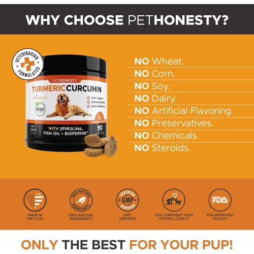  [아마존 핫딜] PetHonesty Turmeric Curcumin for Dogs - Arthritis Hip & Joint Supplement Soft Chews with Turmeric, BioPerine, Fish Oil & Coconut for Joint Pain Inflammation Relief - Digestive & Im