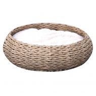 PetPals Hand Made Paper Rope Round Bed for Cat/Dog/Pet Sleep with Pillow, Natural