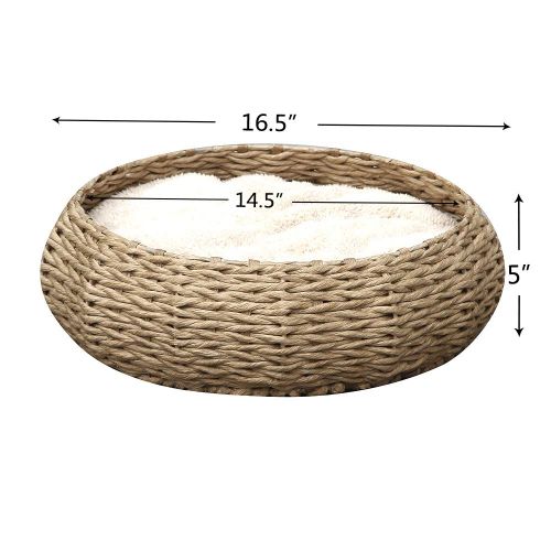  PetPals Hand Made Paper Rope Round Bed for Cat/Dog/Pet Sleep with Pillow, Natural