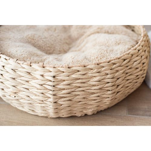  PetPals Hand Made Paper Rope Round Bed for Cat/Dog/Pet Sleep with Pillow, Natural