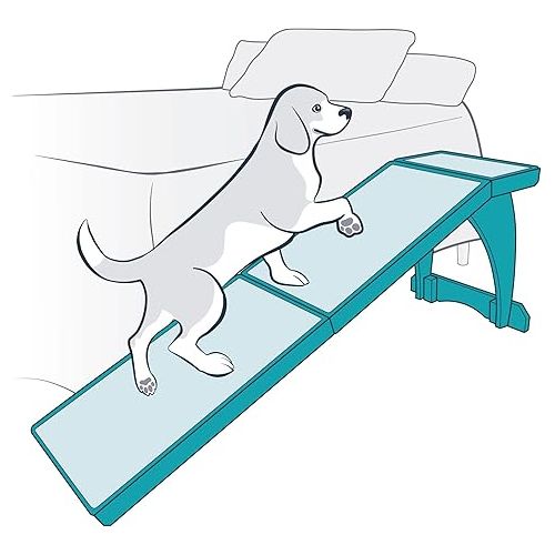  PetSafe CozyUp Dog Ramp for Beds - Durable Wooden Frame Supports up to 120 lb - Furniture Grade Wood Pet Ramp with White Finish - High-Traction Carpet Surface - Great for Older Dogs and Cats