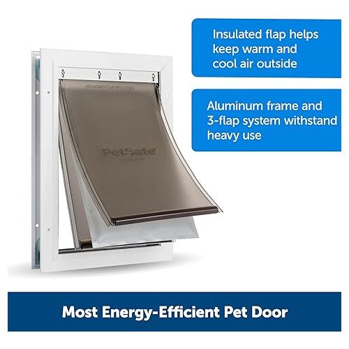  PetSafe Extreme Weather Aluminum Pet Door - Most Energy Efficient Pet Door - 3 Flaps for Insulation - For Dogs and Cats - Size Large